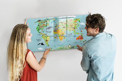 Tablica do rysowania magnetyczna Mapa świata z miejscami do zdjęć