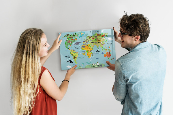 Tablica do rysowania magnetyczna Mapa świata z miejscami do zdjęć
