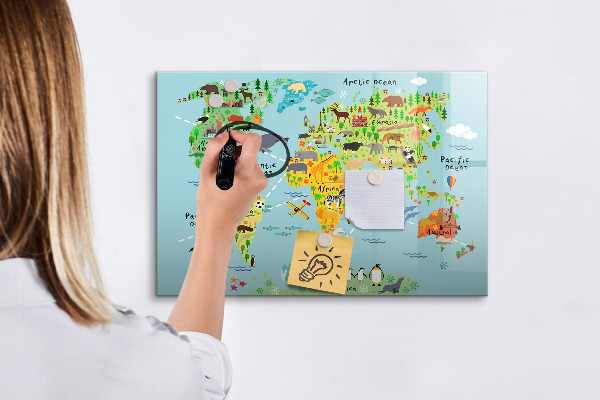 Tablica do rysowania magnetyczna Mapa świata z miejscami do zdjęć