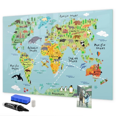 Tablica do rysowania magnetyczna Mapa świata z miejscami do zdjęć