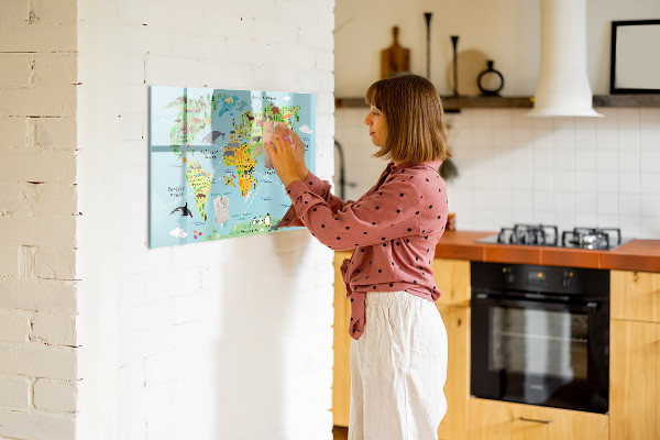 Tablica do rysowania magnetyczna Mapa świata z miejscami do zdjęć