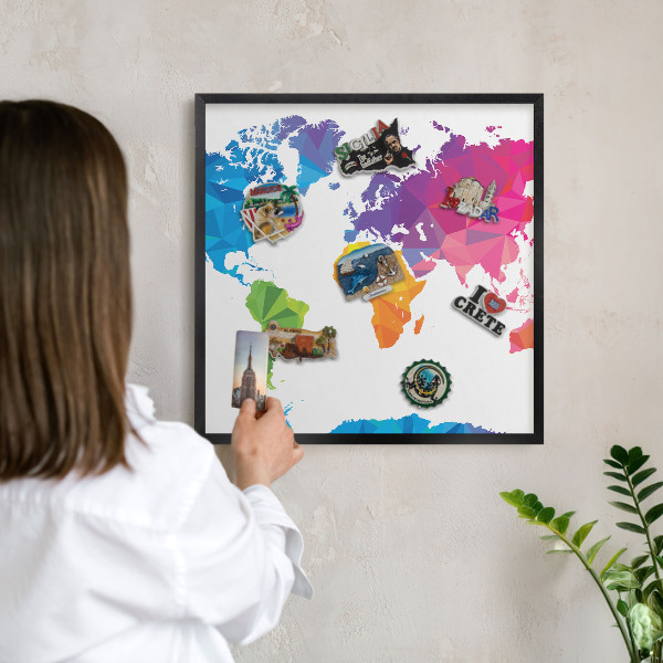 Tablica magnetyczna na magnesy czarna rama Kolorowa mapa