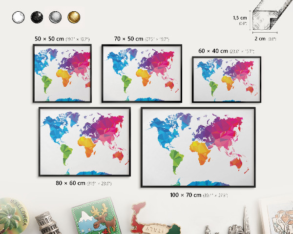 Tablica magnetyczna na magnesy czarna rama Kolorowa mapa