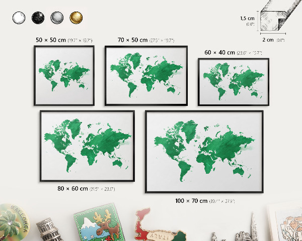 Tablica do magnesów w czarnej ramie Zielona mapa
