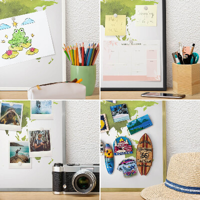 Ozdobna tablica na magnesy w czarnej ramie Zielona mapa