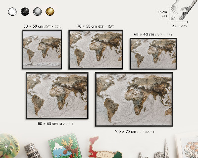 Ozdobna tablica na magnesy w czarnej ramie Reliefowa mapa