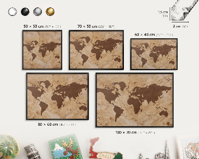Ozdobna tablica na magnesy w czarnej ramie Mapa świata