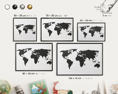 Ozdobna tablica na magnesy w czarnej ramie Mapa świata