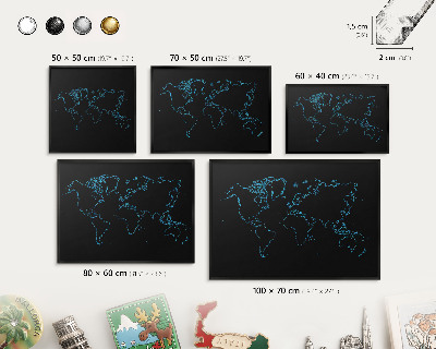Tablica do magnesów w czarnej ramie Mapa świata