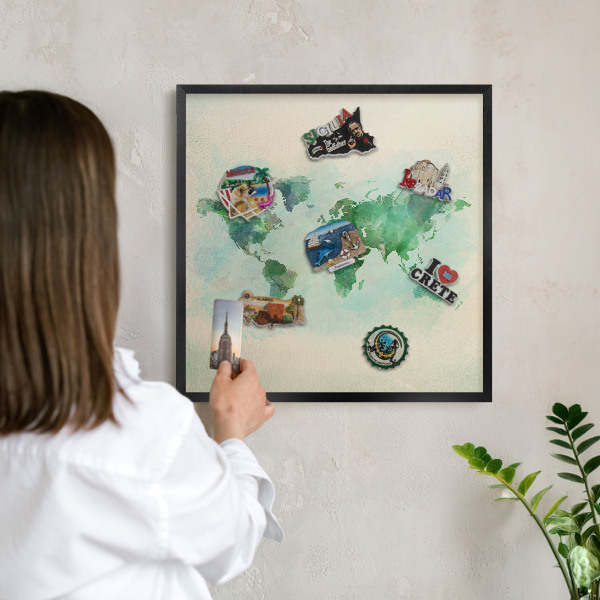 Tablica magnetyczna na magnesy czarna rama Mapa świata