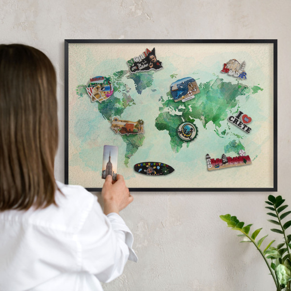 Tablica magnetyczna na magnesy czarna rama Mapa świata