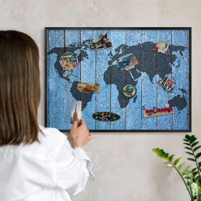 Tablica magnetyczna na magnesy czarna rama Mapa świata