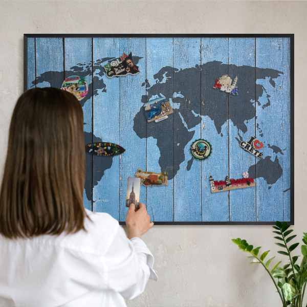 Tablica magnetyczna na magnesy czarna rama Mapa świata