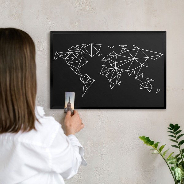 Tablica magnetyczna na magnesy czarna rama Mapa świata