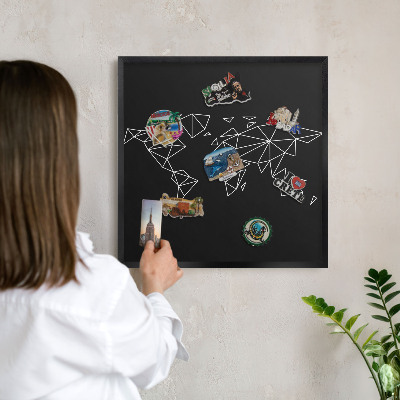 Tablica magnetyczna na magnesy czarna rama Mapa świata
