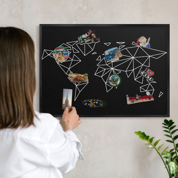 Tablica magnetyczna na magnesy czarna rama Mapa świata