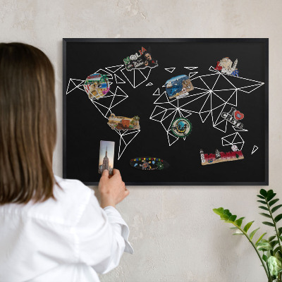 Tablica magnetyczna na magnesy czarna rama Mapa świata