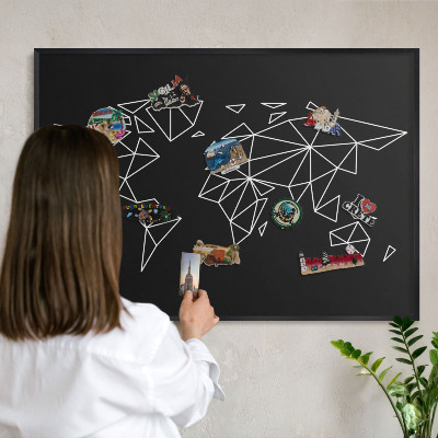 Tablica magnetyczna na magnesy czarna rama Mapa świata