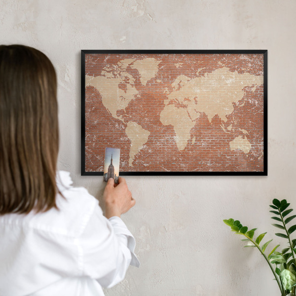 Tablica magnetyczna na magnesy czarna rama Ceglana mapa