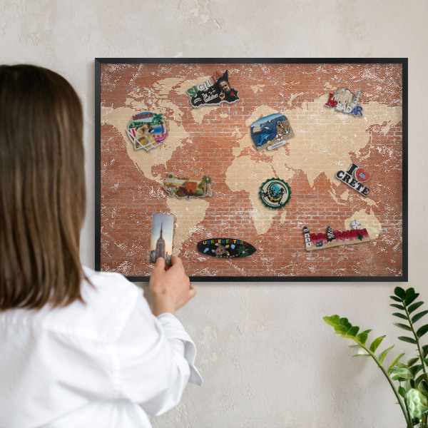 Tablica magnetyczna na magnesy czarna rama Ceglana mapa
