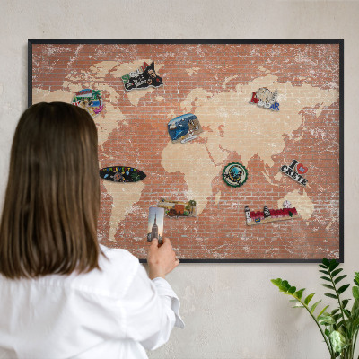 Tablica magnetyczna na magnesy czarna rama Ceglana mapa