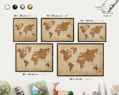 Ozdobna tablica na magnesy w czarnej ramie Mapa vintage