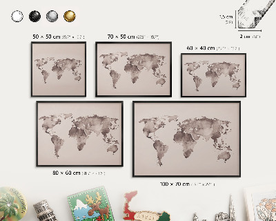 Tablica do magnesów w czarnej ramie Mapa świata
