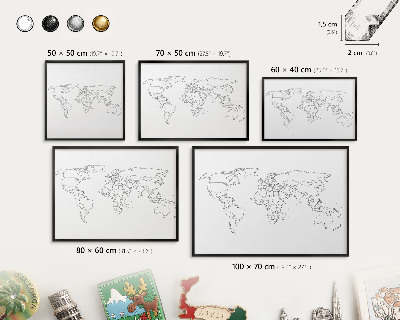 Tablica do magnesów w czarnej ramie Mapa konturowa
