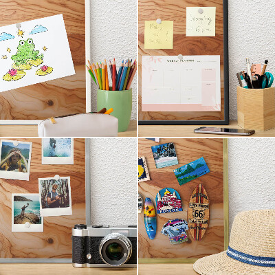 Tablica do magnesów w czarnej ramie Drewniana tekstura