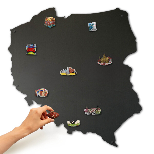 Tablica magnetyczna na magnesy z wakacji w kształcie mapy Polski