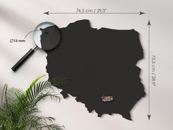 Tablica magnetyczna na magnesy z wakacji w kształcie mapy Polski
