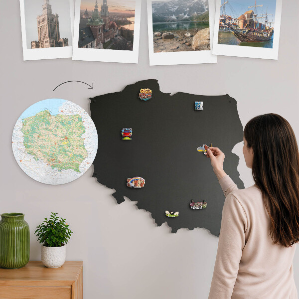 Tablica magnetyczna na magnesy z wakacji w kształcie mapy Polski