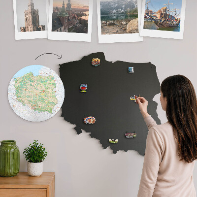 Tablica magnetyczna na magnesy z wakacji w kształcie mapy Polski