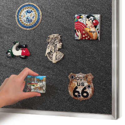 Tablica na ścianę na magnesy w srebrnej ramie Czarna faktura