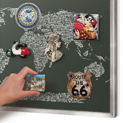 Tablica na ścianę na magnesy w srebrnej ramie Mapa tekstowa