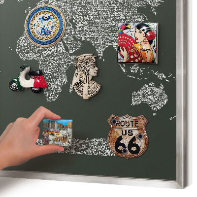 Tablica na ścianę na magnesy w srebrnej ramie Mapa tekstowa
