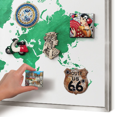 Tablica na magnesy z wakacji w ramie srebrnej Zielona mapa