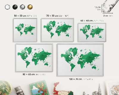 Tablica na magnesy z wakacji w ramie srebrnej Zielona mapa