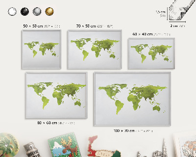 Tablica na ścianę na magnesy w srebrnej ramie Zielona mapa