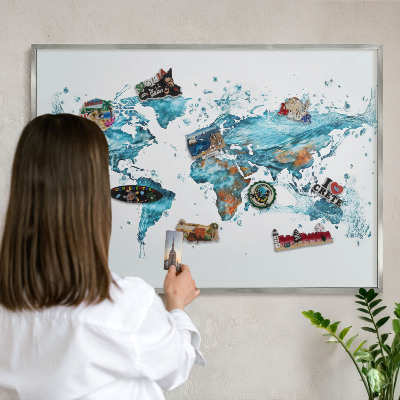 Tablica na magnesy z wakacji w ramie srebrnej Wodna mapa