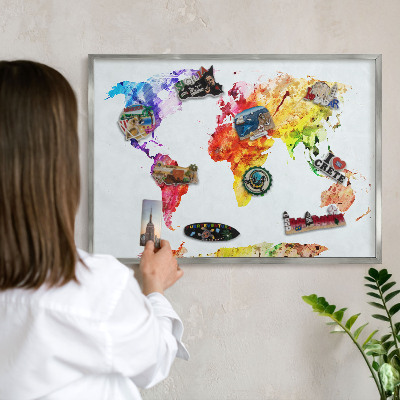 Tablica metalowa na magnesy srebrna rama Kolorowa mapa