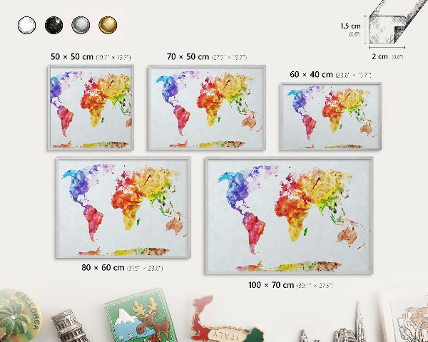 Tablica metalowa na magnesy srebrna rama Kolorowa mapa
