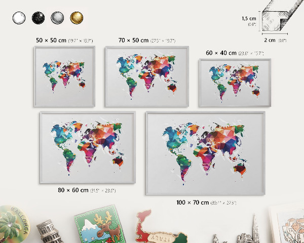 Tablica metalowa na magnesy srebrna rama Mapa świata