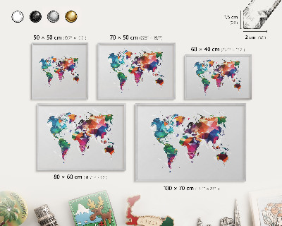 Tablica metalowa na magnesy srebrna rama Mapa świata