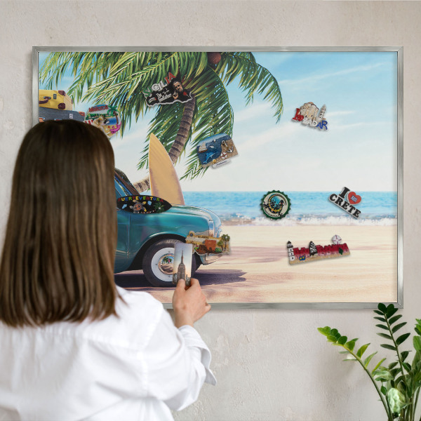 Tablica metalowa na magnesy srebrna rama Wakacyjny spokój