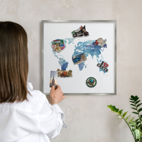 Tablica metalowa na magnesy srebrna rama Akwarelowa mapa