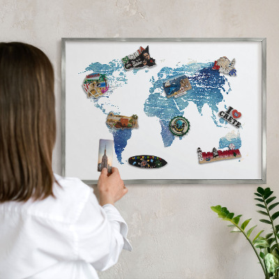 Tablica metalowa na magnesy srebrna rama Akwarelowa mapa