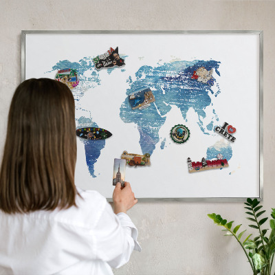Tablica metalowa na magnesy srebrna rama Akwarelowa mapa