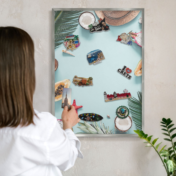 Tablica metalowa na magnesy srebrna rama Tropikalne wakacje
