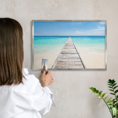Tablica na ścianę na magnesy w srebrnej ramie Molo ocean